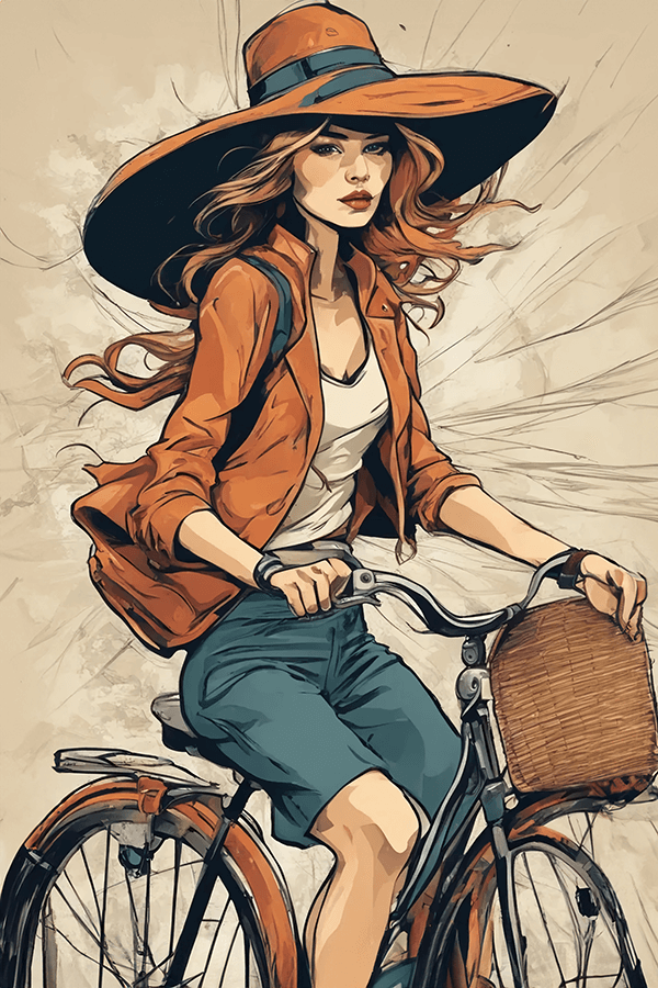 girl riding a bicycle with a hat 