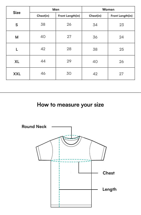 Couple Tshirts Size Guide